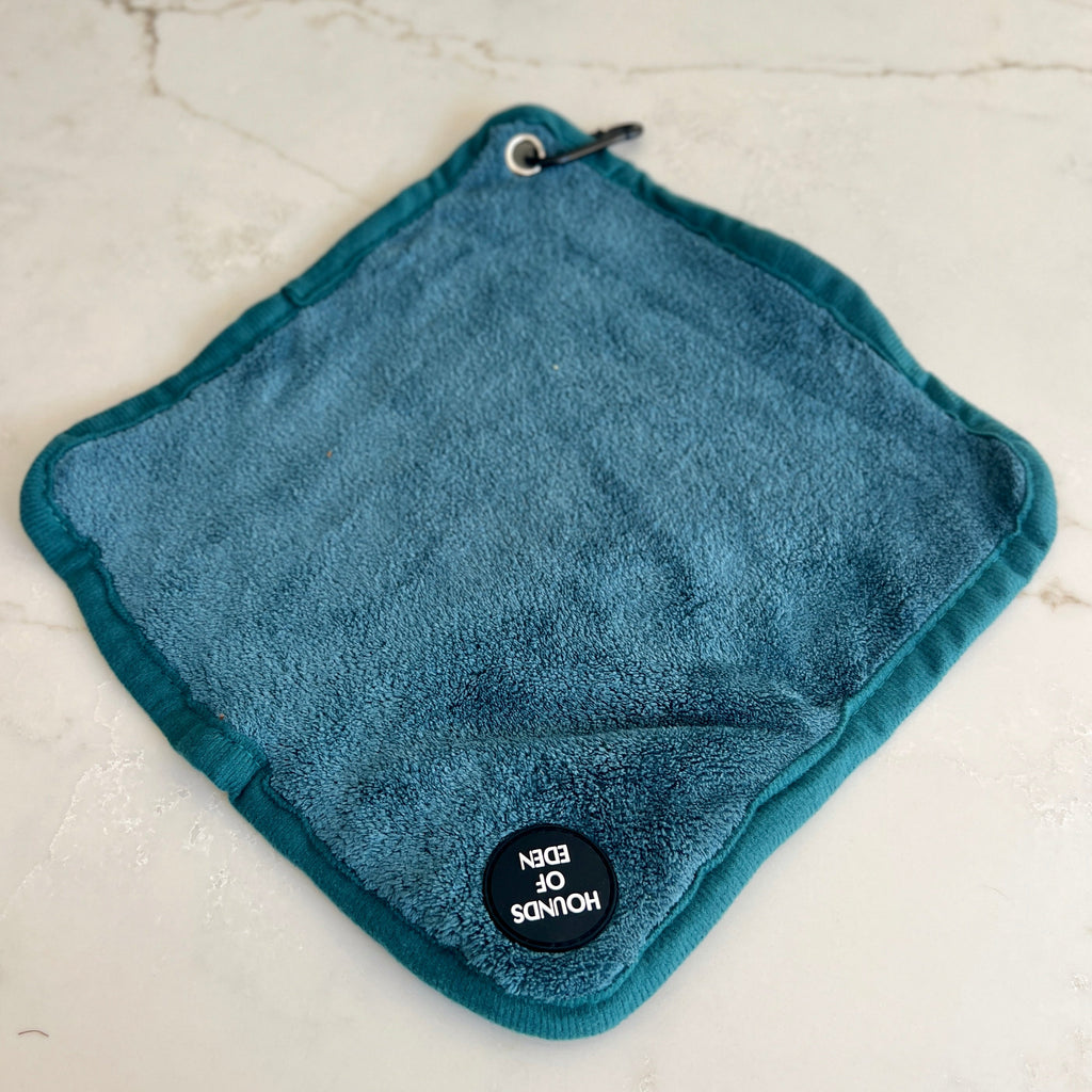 Clip-On Mini Dog Towel – Teal & Brown