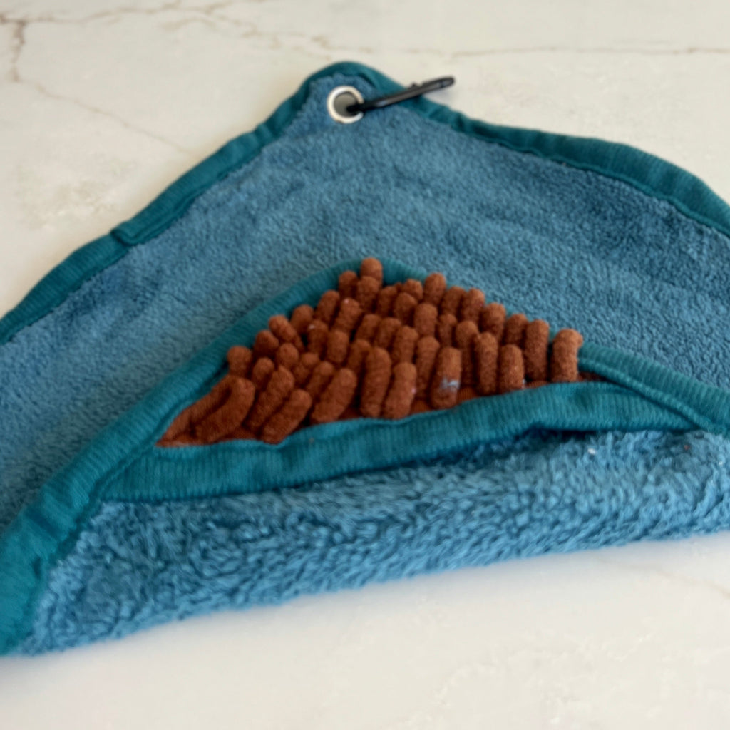 Clip-On Mini Dog Towel – Teal & Brown