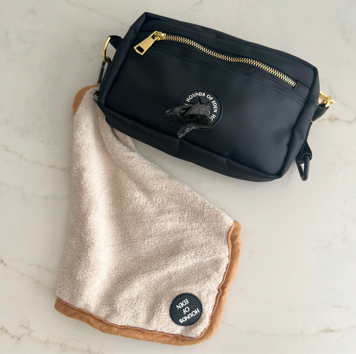 Clip-On Mini Dog Towel – Teal & Brown