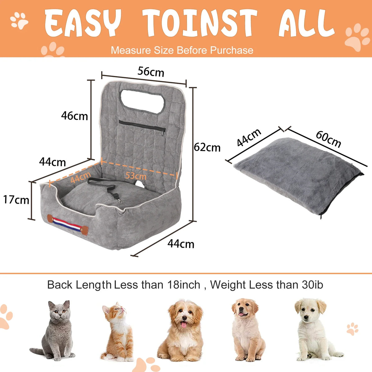 Luxury Padded Dog Car Booster Seat