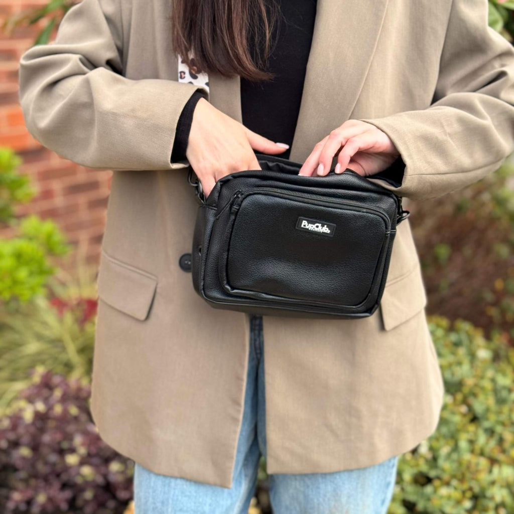 Crossbody Dog Walking Bag – Vegan Leather Black