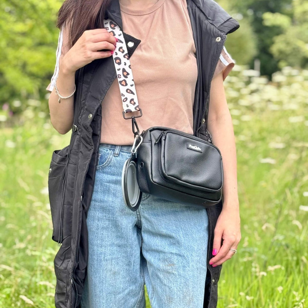 Crossbody Dog Walking Bag – Vegan Leather Black
